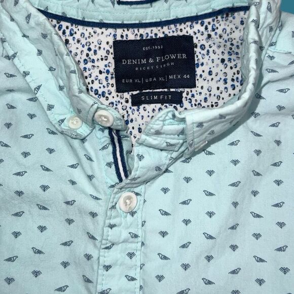 Men’s Denim & Flowers Slim Fit Short Sleeve Button Up Shirt Size Large #101 - Picture 4 of 4